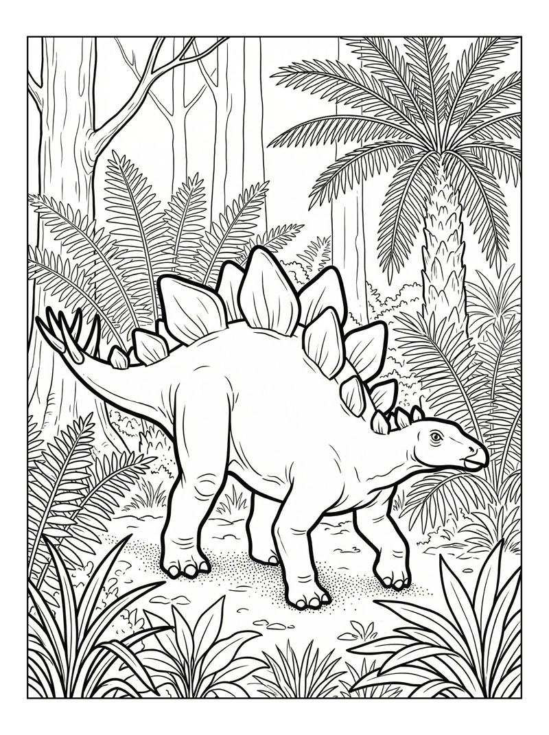 Hatchling Stegosaurus Walking Prehistoric Forest