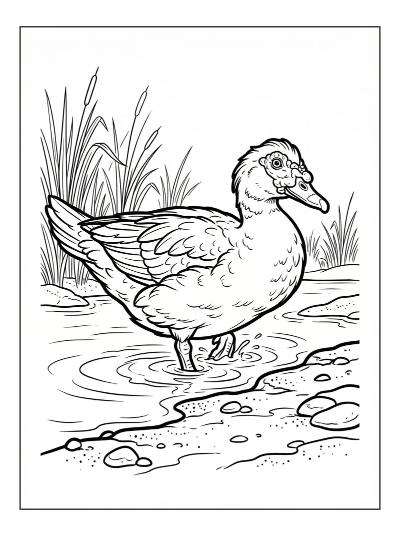 Muscovy Duck Wading River Bank