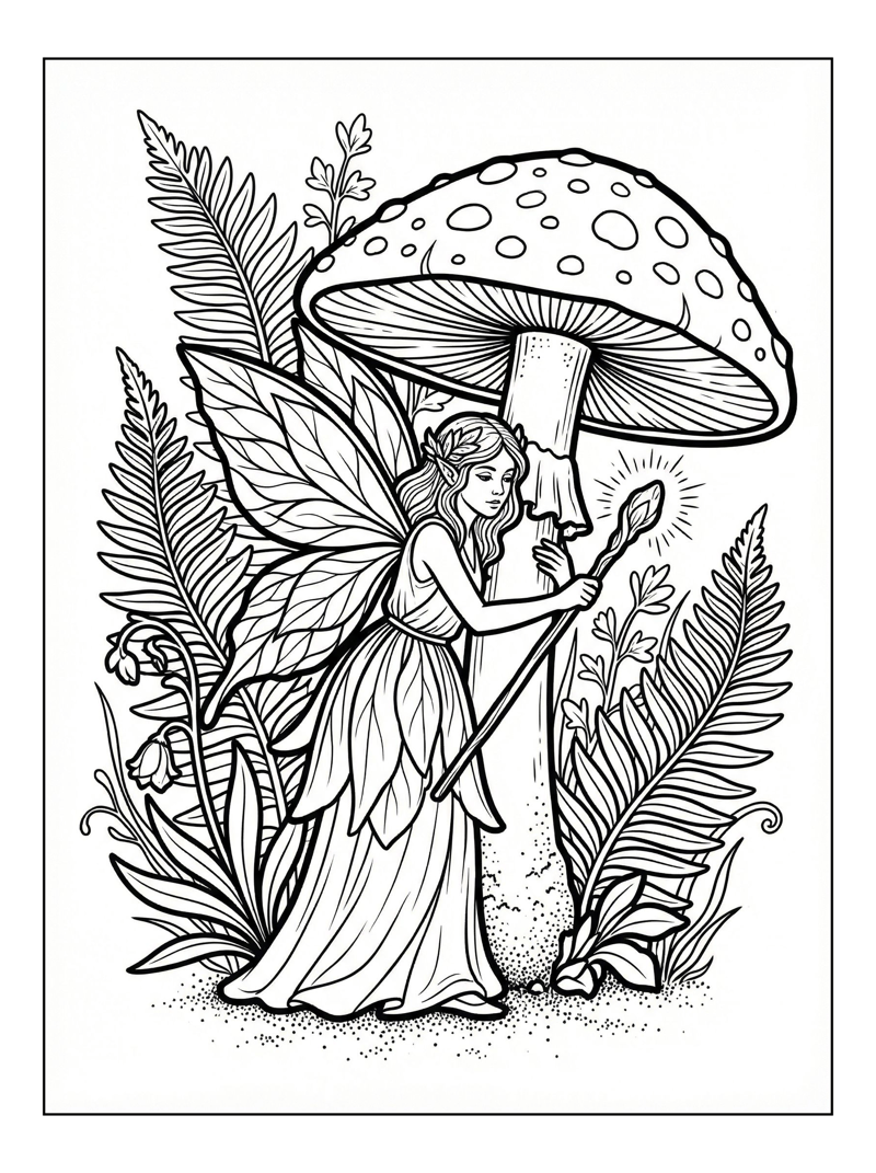 Flower Fairy Casting Spell Under Toadstool