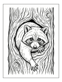 Racoon Peeking From Hollow Log