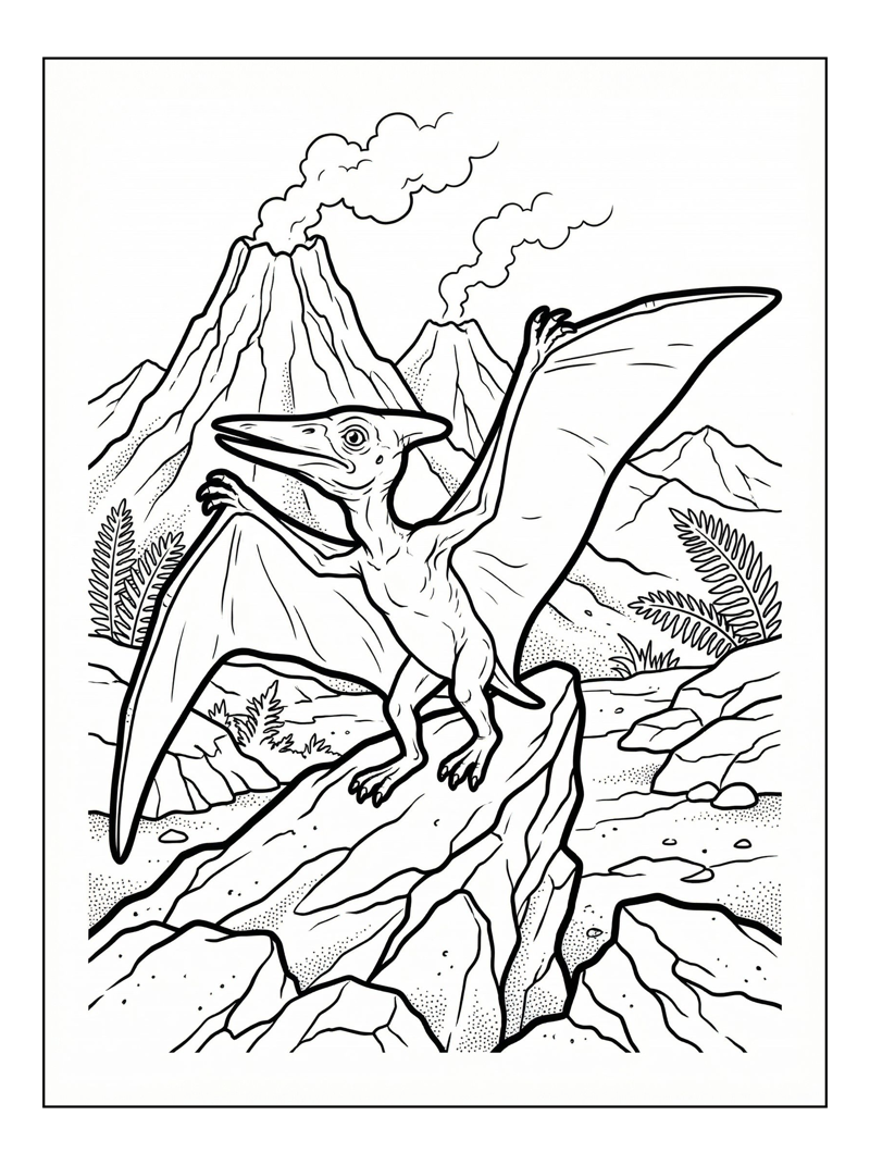 Young Pterodactyl Sunning Volcanic Landscape