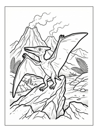 Young Pterodactyl Sunning Volcanic Landscape