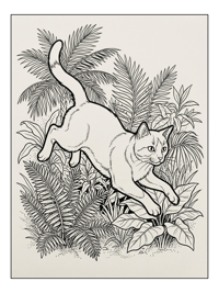 Tuxedo Cat Pouncing In Tropical Jungle