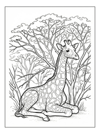 Baby Giraffe Resting Among Acacia Trees