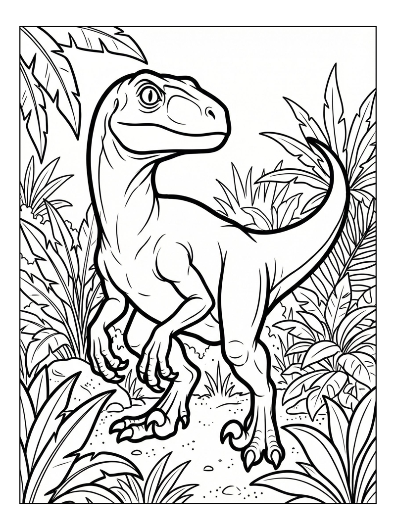 Velociraptor Prowling In Prehistoric Jungle