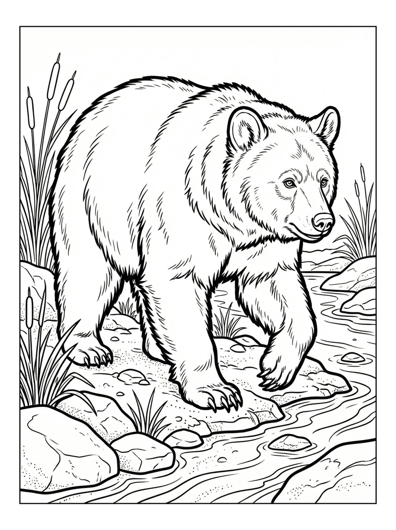 American Black Bear Walking Riverbank