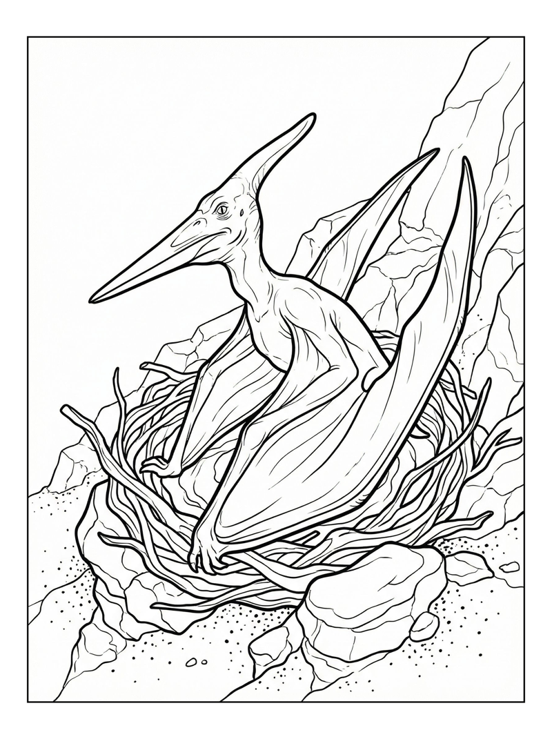 Long-Beaked Pterodactyl Nesting Rocky Outcrop