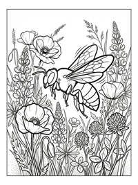 Mason Bee Flying Through Wildflowers