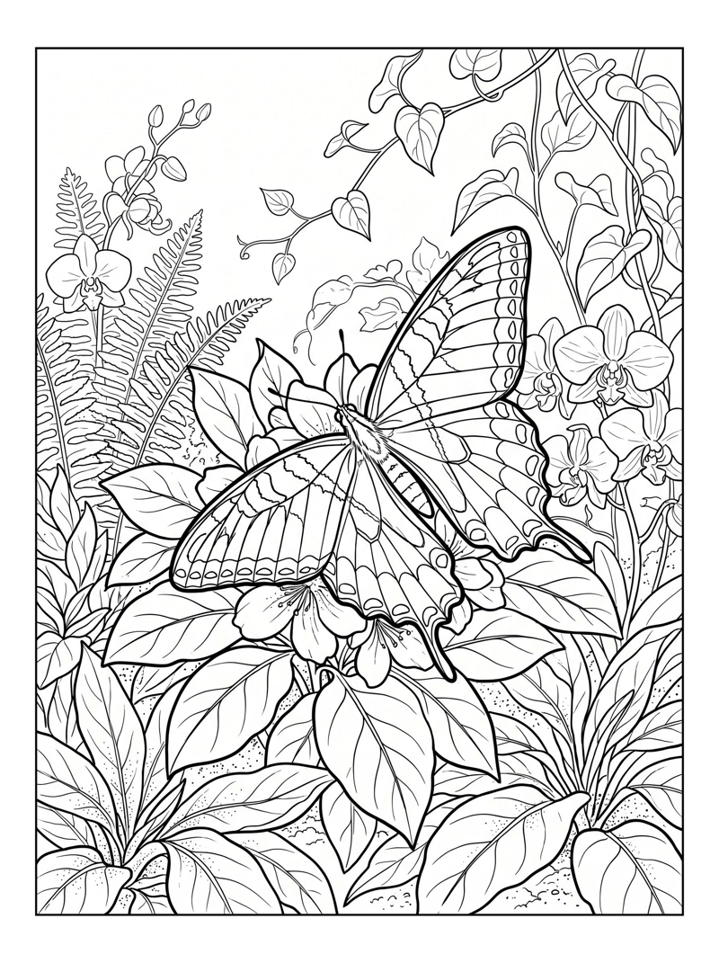 Coloring page of Swallowtail Butterfly Resting In Conservatory