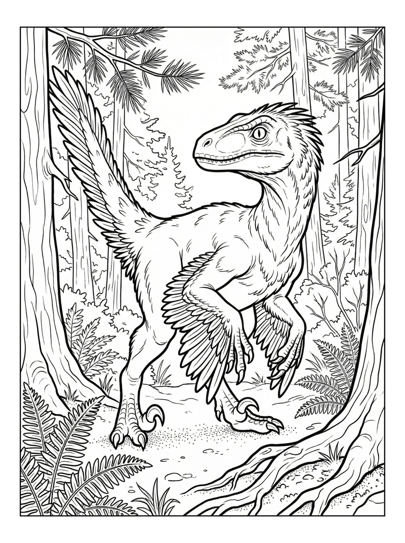Velociraptor Hunting In Conifer Forest