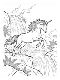 Unicorn Leaping Over Waterfall Pool