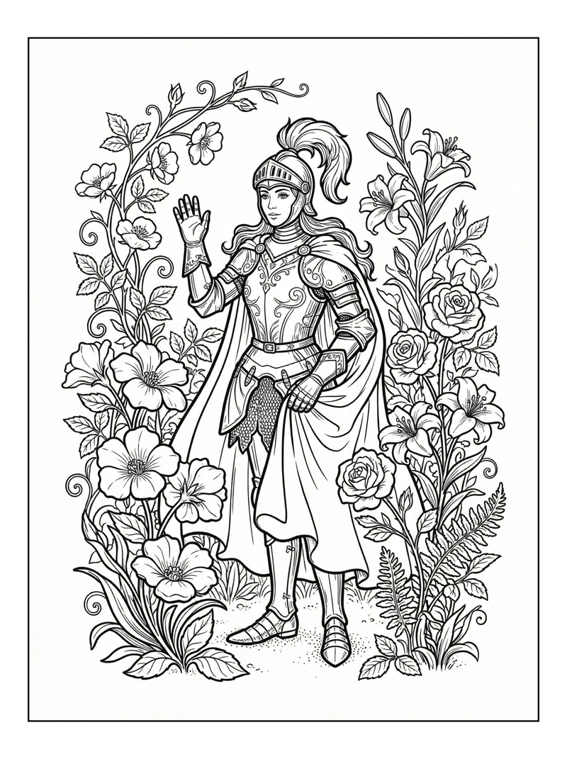 Knight Princess Waving In Flower Garden