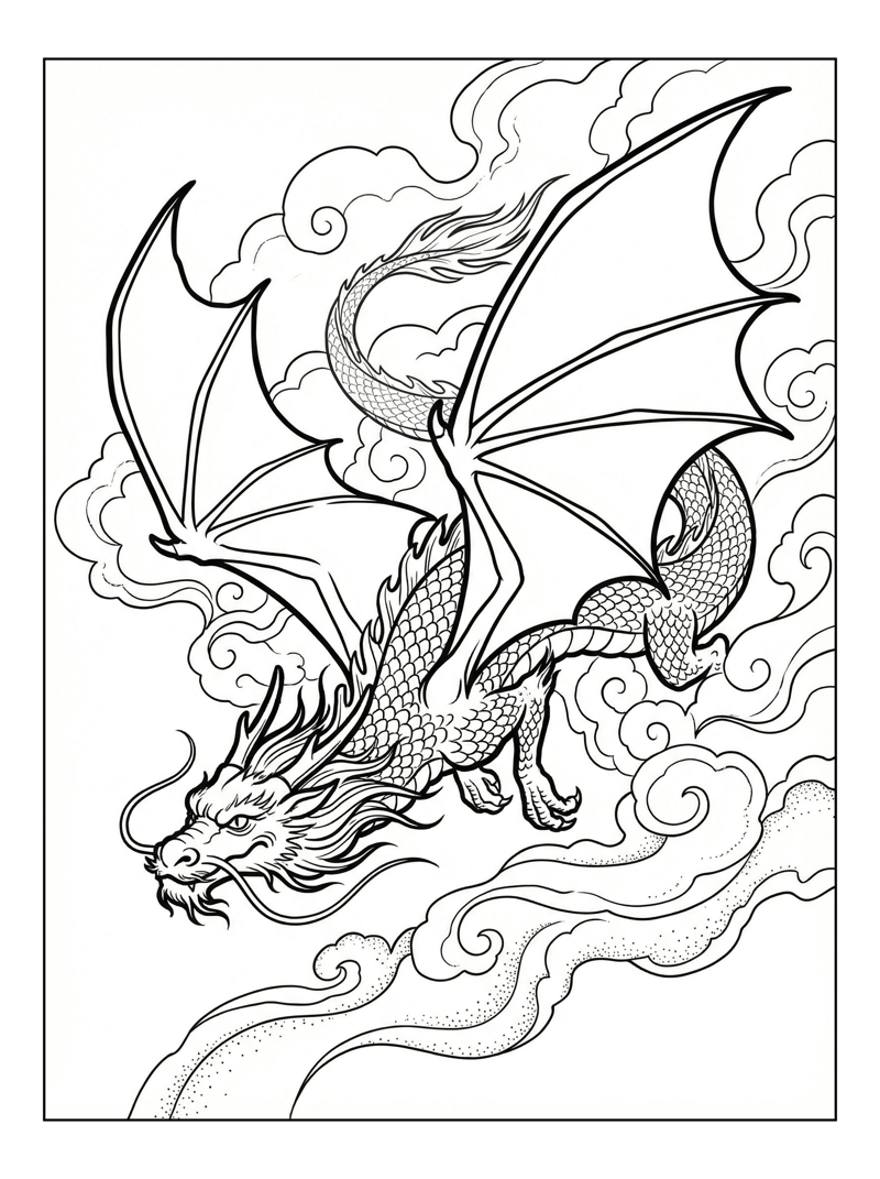 Golden Dragon Gliding In Clouds