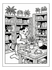 Calico Cat Potting Plant In Library