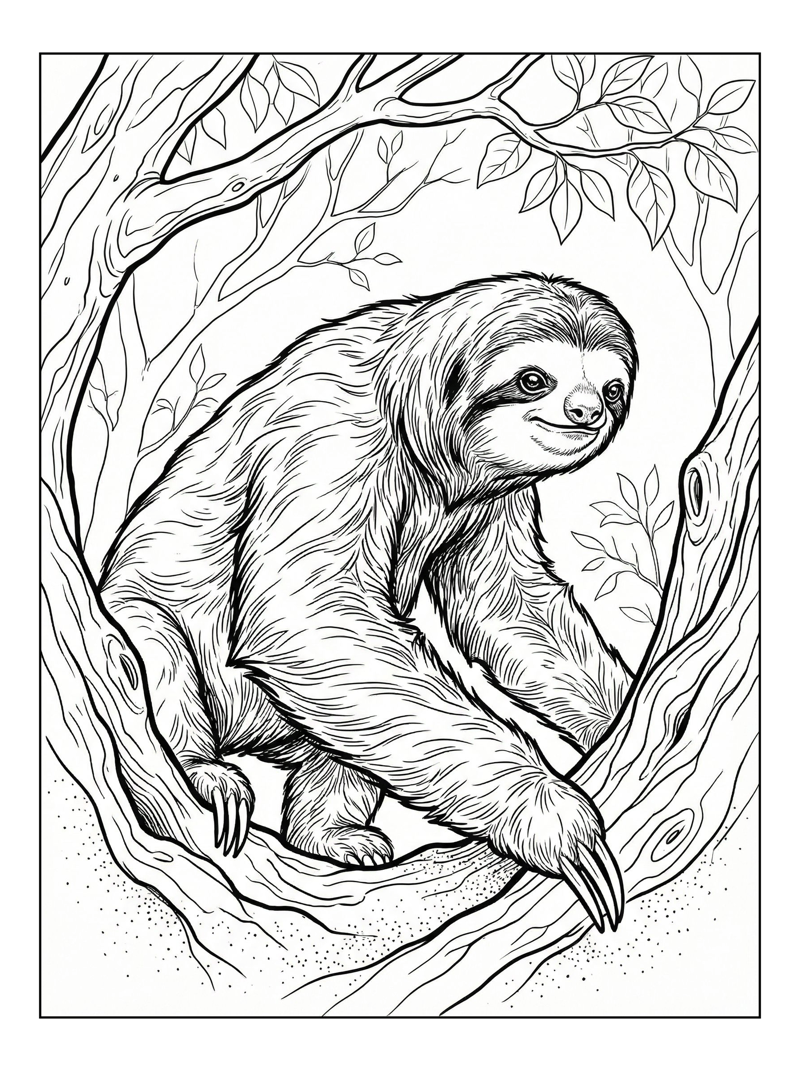 Brown-throated Sloth Climbing Tree Branch