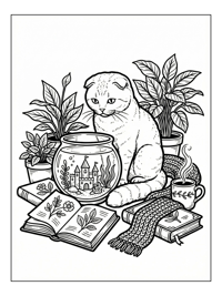 Scottish Fold Cat Looks Into Fishbowl Castle