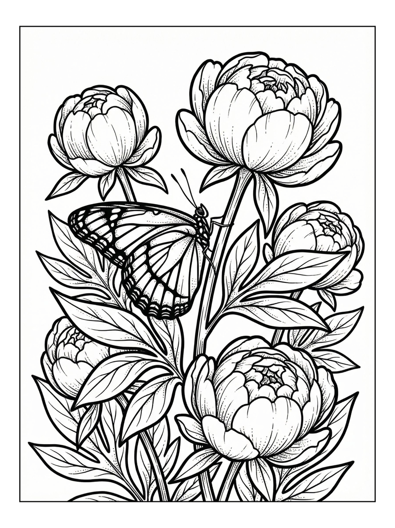 Viceroy Butterfly Rests On Peony Flowers