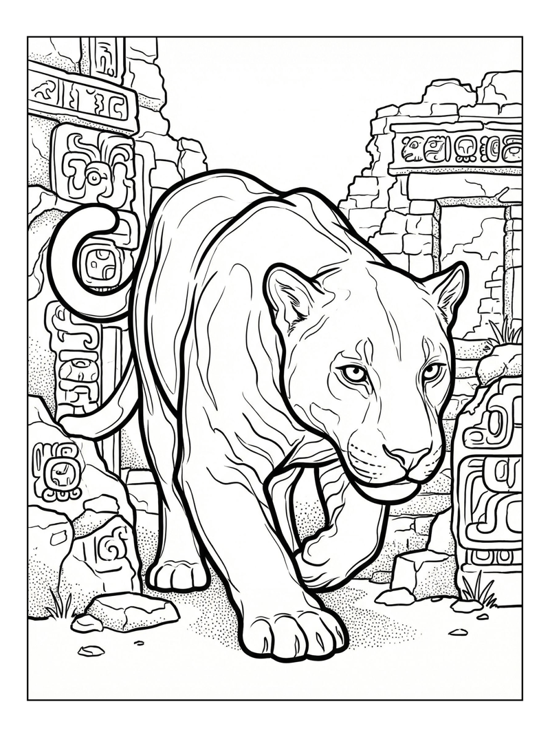 Black Panther Walks Among Mayan Ruins