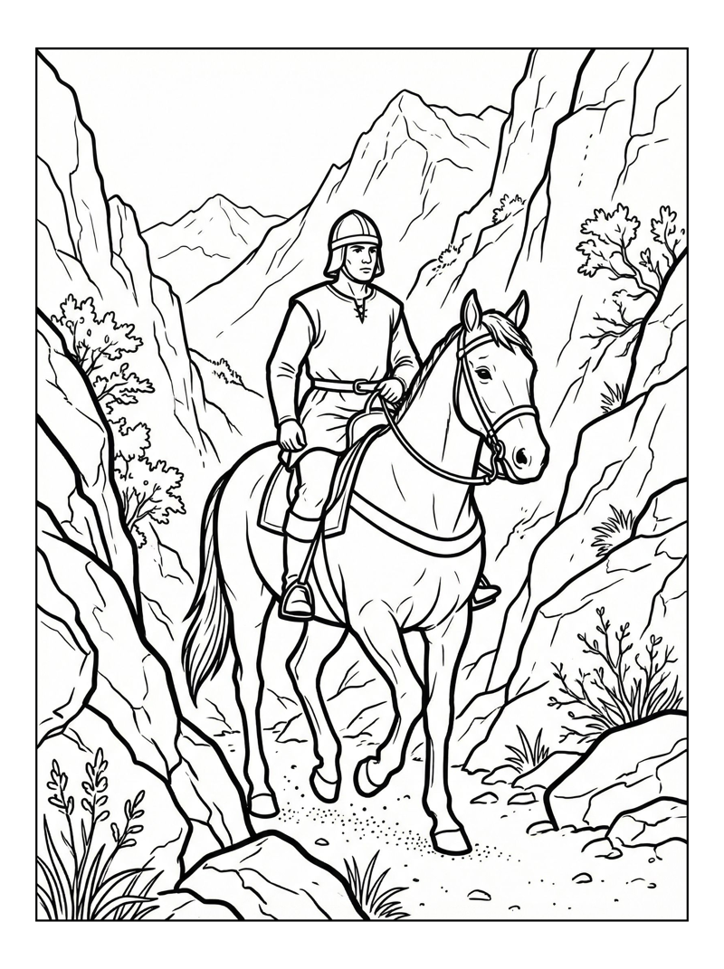 Squire Riding Through Mountain Pass