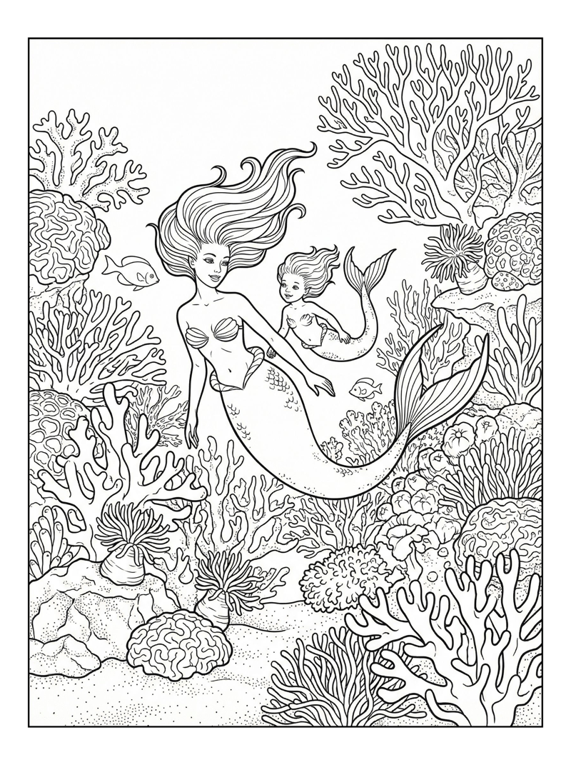 Mermaid Mother Child Floating Reef