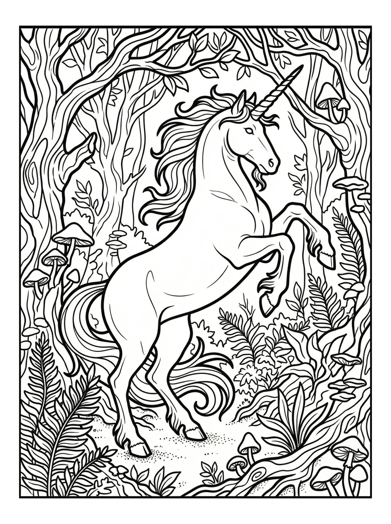 Unicorn Leaping In Enchanted Forest