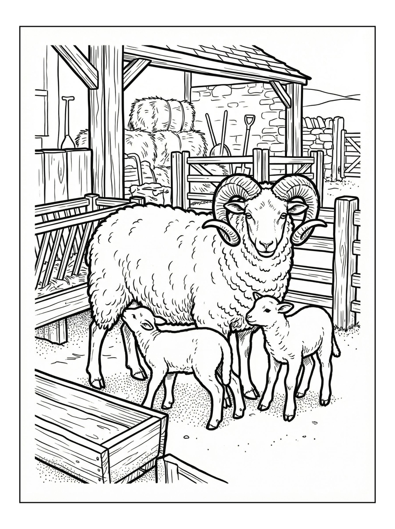 Jacob Sheep Nursing Lambs Farmyard