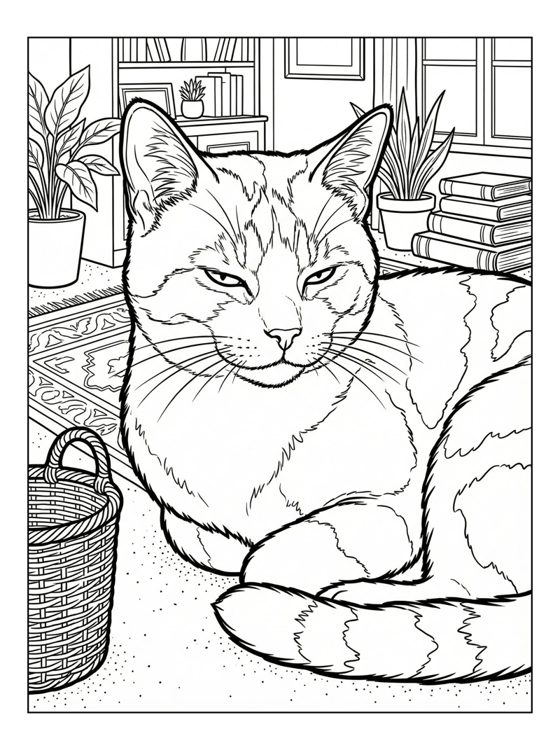 Calico Cat Purring In Living Room