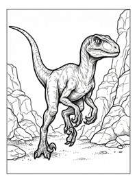 Velociraptor Running Among Rocky Outcrop