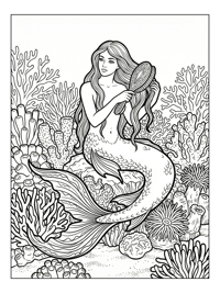 Mermaid Brushing Hair In Coral Reef
