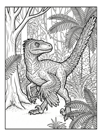 Feathered Velociraptor Hunting In Jungle