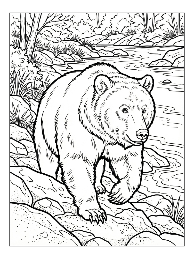 Kodiak Bear Climbing Riverbank