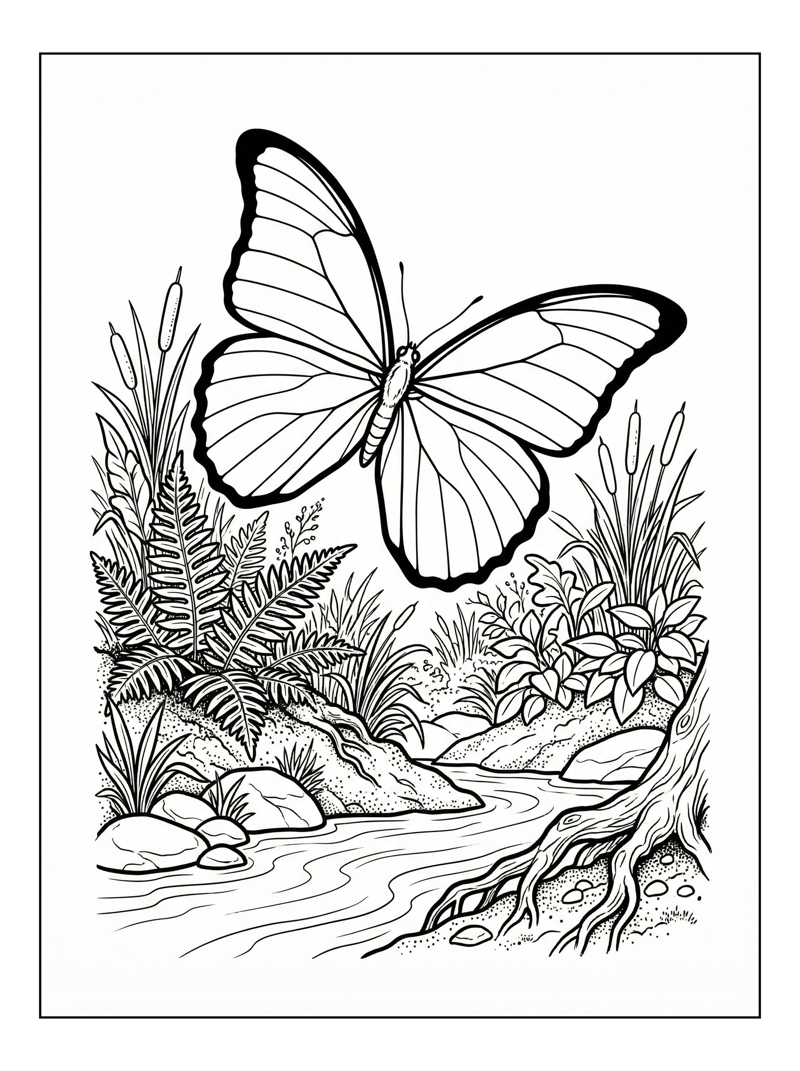 Blue Morpho Butterfly Fluttering Over River