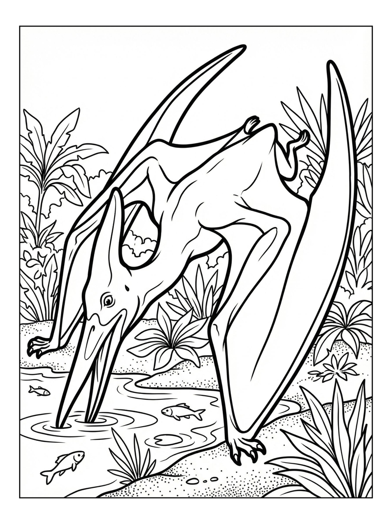 Pterodactyl Fishing In Tropical Lagoon