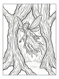 Curious Sprite Hovering Hollow Tree