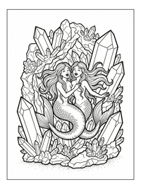 Twin Mermaids Singing In Crystal Grotto