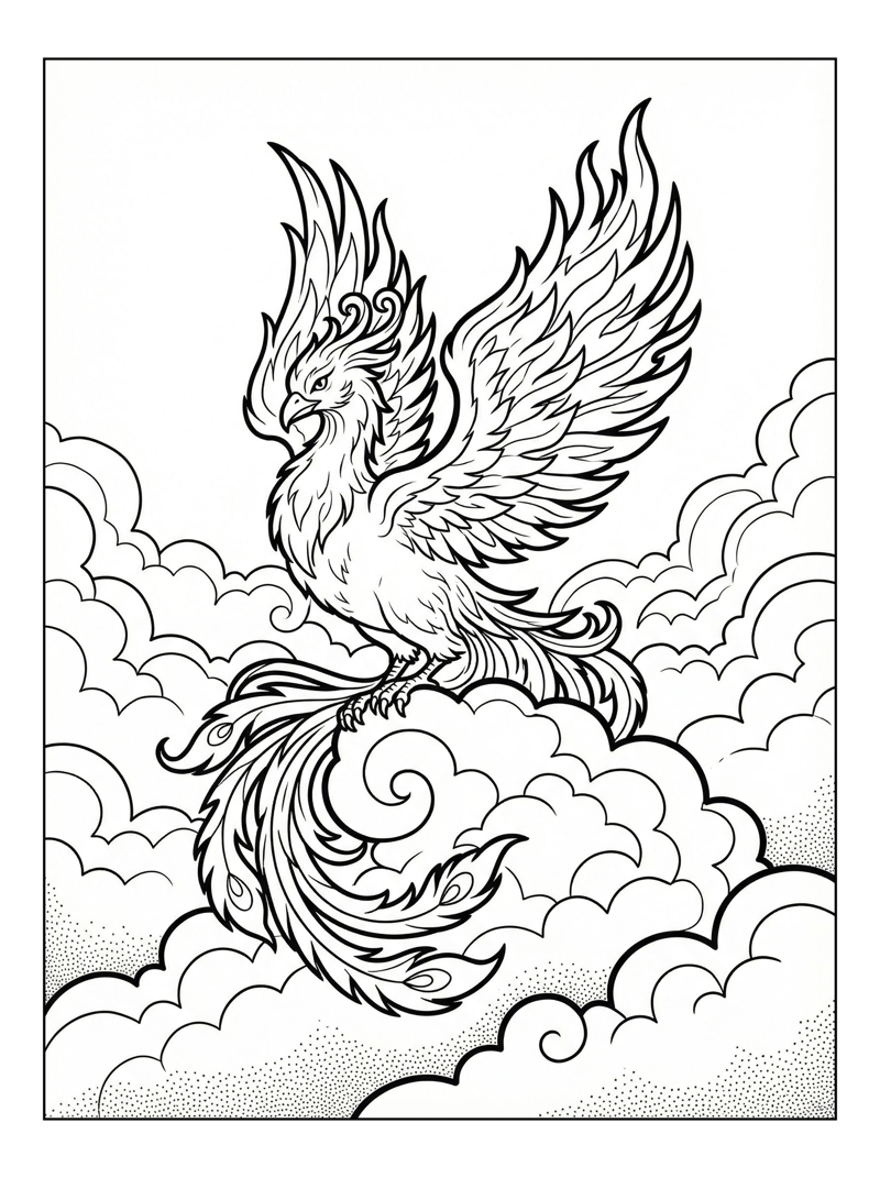 Phoenix Perching On Celestial Clouds
