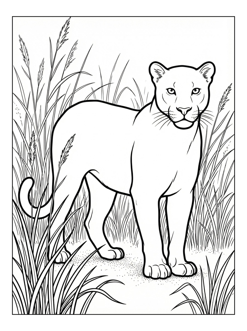 Black Panther Standing In Tall Grass