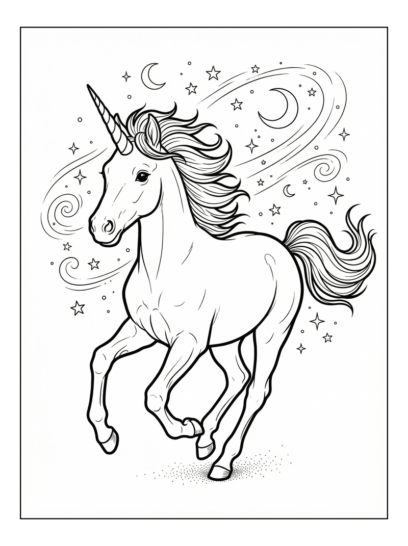 Baby Unicorn Galloping Starry Night Sky