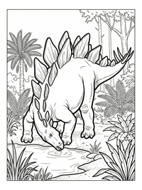 Stegosaurus Drinking In Jungle Clearing