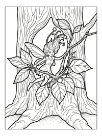 Star Fairy Peeking Through Leaves Tree Trunk