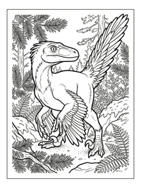 Feathered Velociraptor Crouching In Woodland