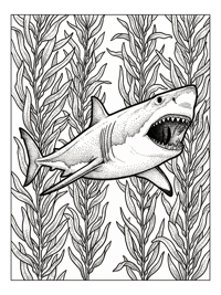Great White Shark Swims Through Kelp