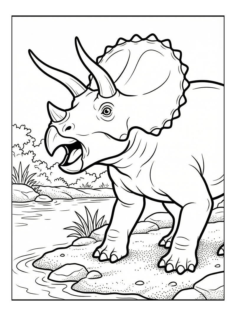 Triceratops Roaring Riverbank