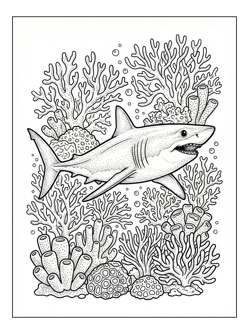 Mako Shark Swims Amid Coral Reef