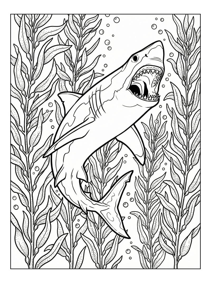 Great White Shark Leaping Kelp Forest