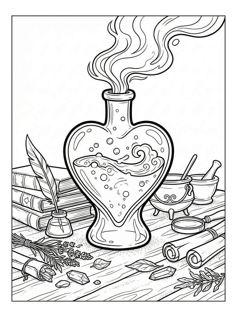 Heart Potion Simmering On Library Table