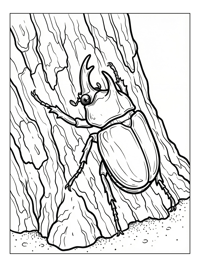 Rhinoceros Beetle Perching On Tree Bark