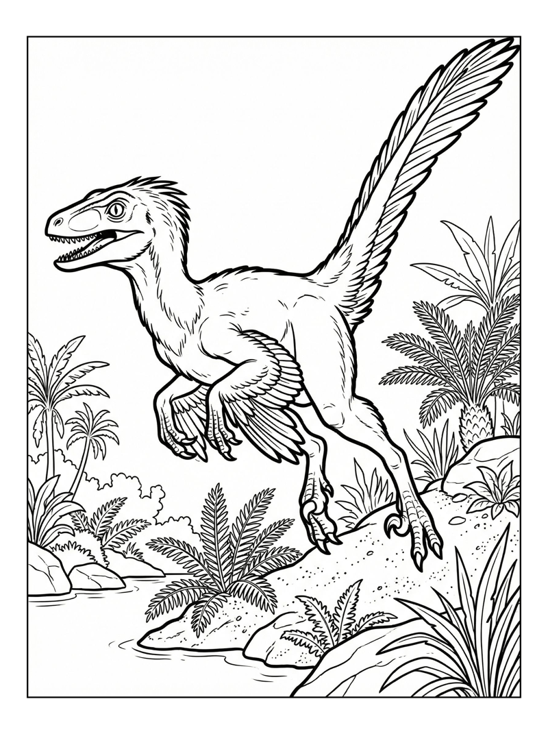 Velociraptor Jumps Over Riverbank
