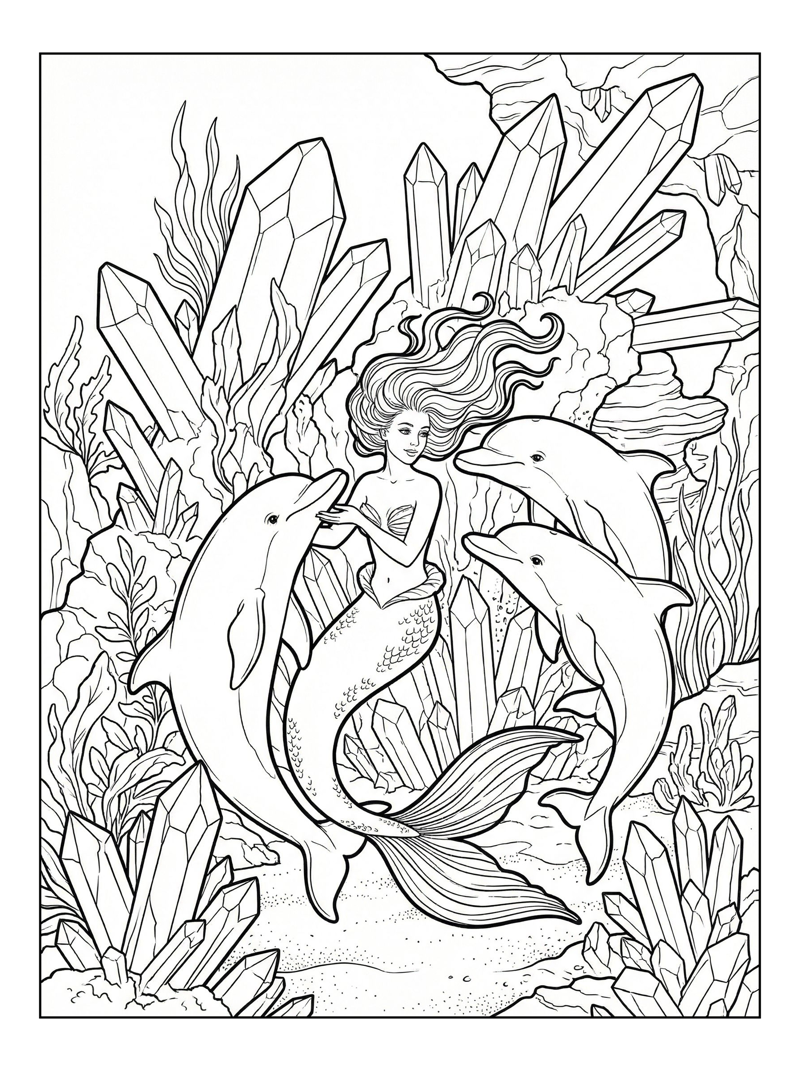Mermaid Playing With Dolphins Crystal Grotto