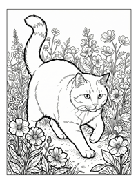 Ginger Cat Pouncing In Flower Bed